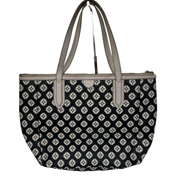 Fossil Sydney Geometric Diamond Coated Canvas Tote Bag Black/Ivory Purse Shopper - Picture 1 of 12